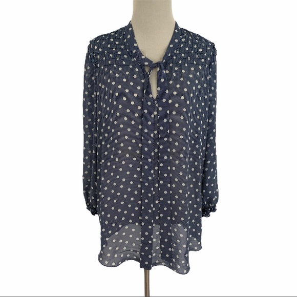 MAX STUDIO | Navy Polka Dot Blouse NWOT - Picture 1 of 12